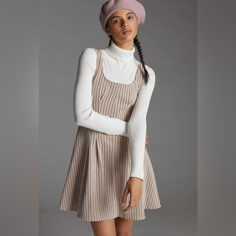 Maeve Anthropologie Jacquard Mini ALine Skater Dress Pink Sleeveless Small S New